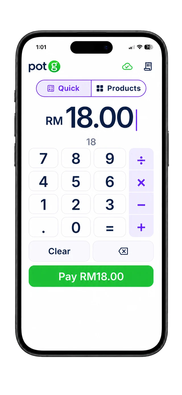 POTG quick checkout and calculator on an iPhone