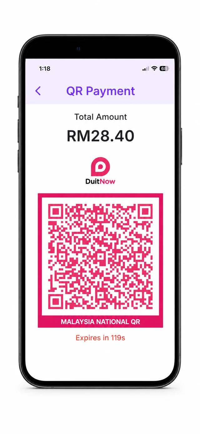 POTG DuitNow QR payment screen