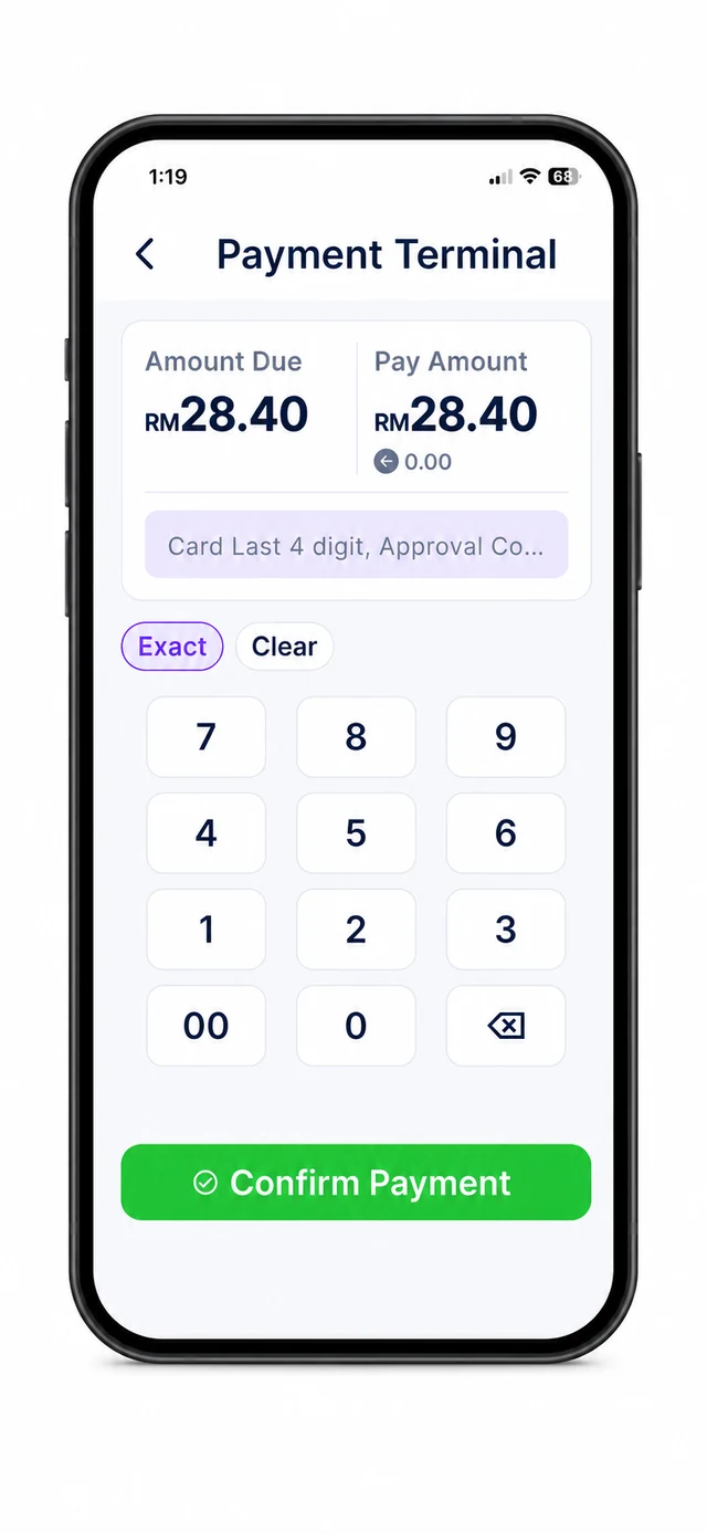 POTG external payment terminal record screen