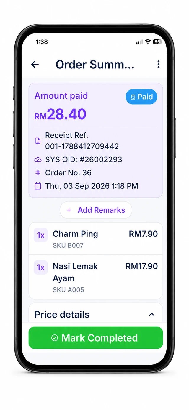 POTG order summary showing receipt reference, products and amount paid